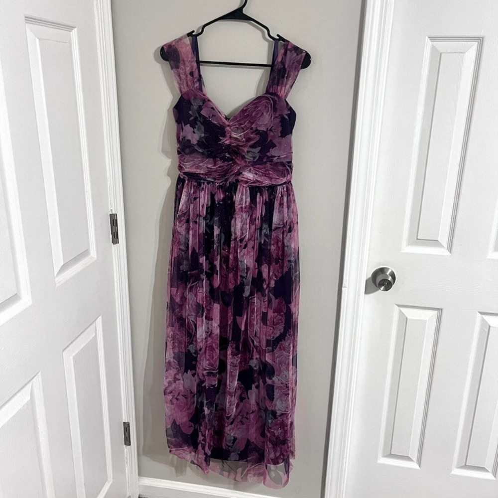 Purple Ruched Sweetheart Maxi Dress